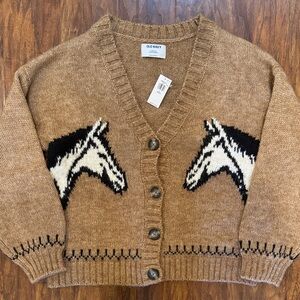Old Navy Women's Viral Brown Cardigan with Horse Pattern, Small Petite, NWT